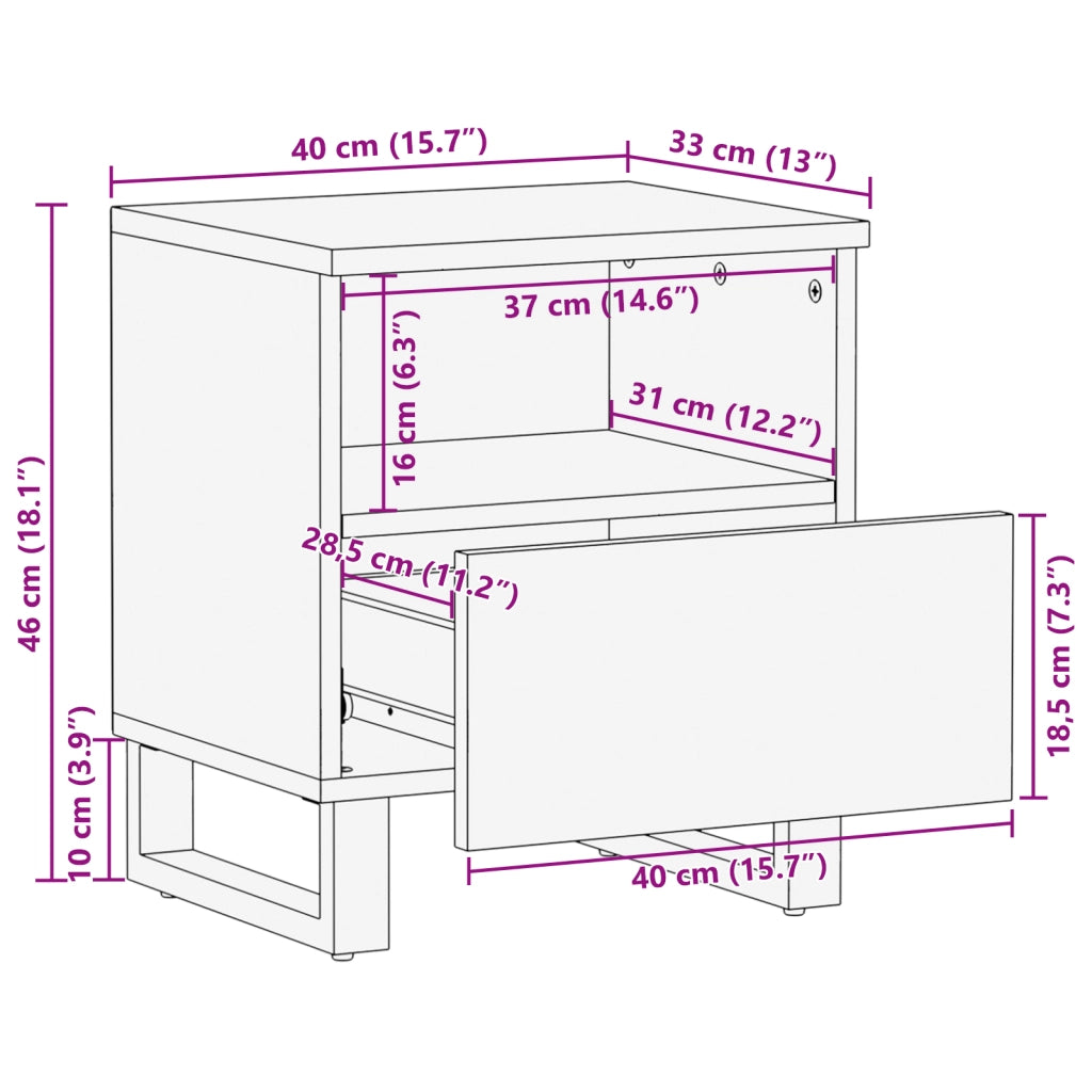Comodino 40x33x46 cm Legno massello di mango