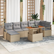 Set Divano da Giardino 8 Pezzi con Cuscini Beige in Rattan Poliestere Acacia