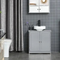 kleankin Mobile Bagno Sottolavabo, Mobile Sottolavabo, Mobile 2 Ante con Ripiano, 60 L x 30 P x 60 A cm, in Legno Grigio