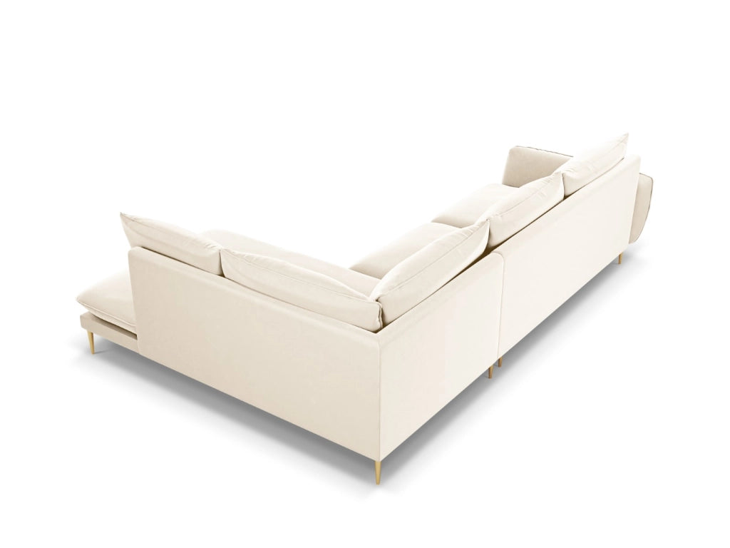 Cosmopolitan Design - Divano angolare destro "Vienna" 6 posti in velluto beige chiaro 