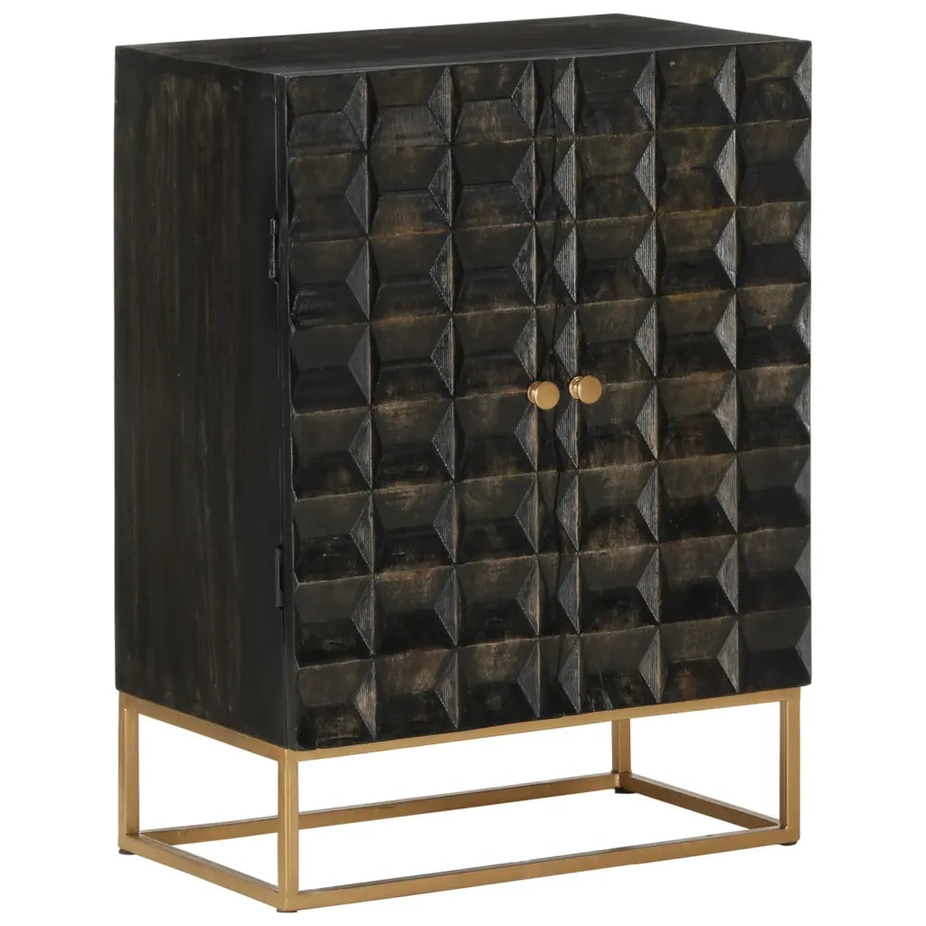 Credenza | Madia | Buffet da pranzo | Armadio da pranzo Nera 55x34x75 cm in Legno Massello di Mango e Ferro