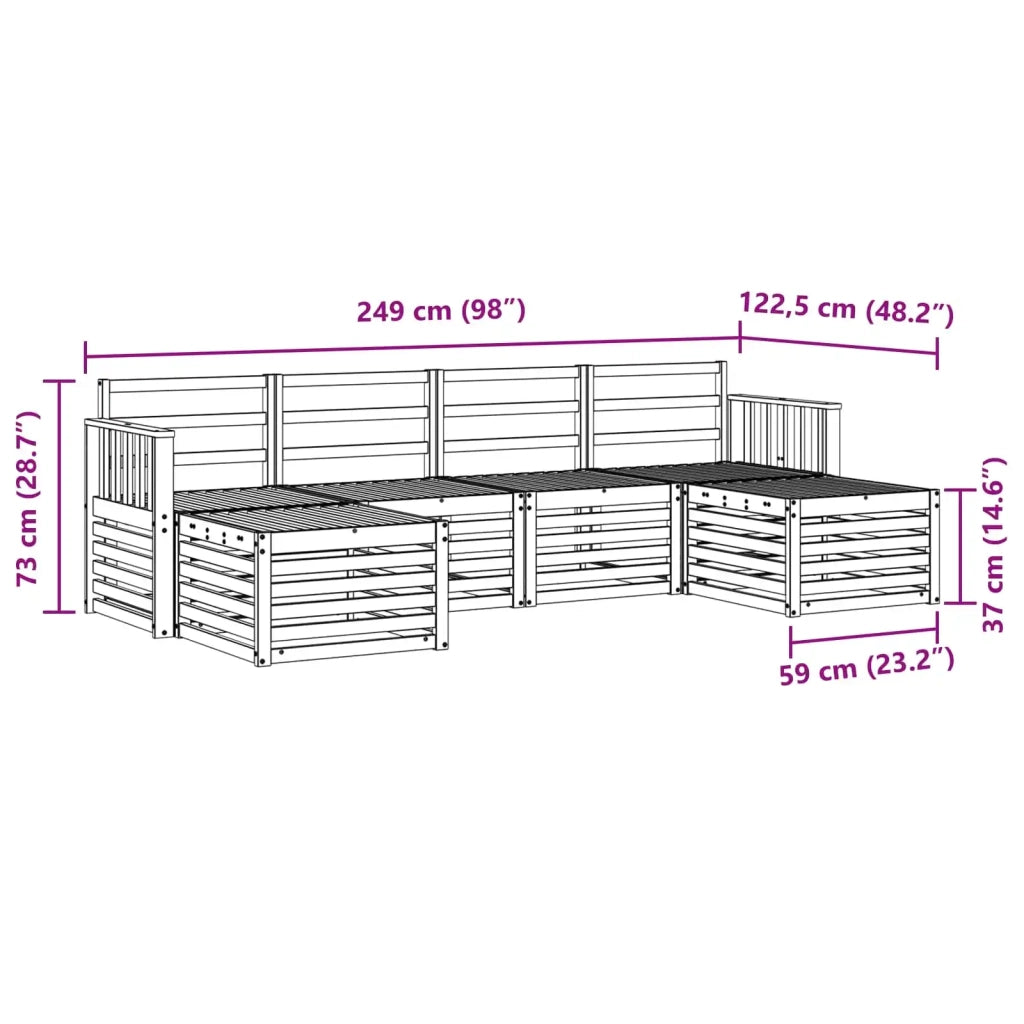 Set di divani da esterno 5 pcs Bianco 249 x 122,5 x 73 cm