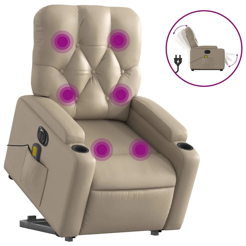 vidaXL Poltrona Alzapersona Massaggio Elettrica Cappuccino Similpelle