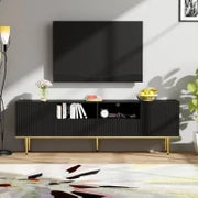 Mobile Porta TV Moderno con Dettagli Dorati, Due Ripiani e Due Cassetti, in Legno di Alta Qualità, 165x36x55 cm, Nero