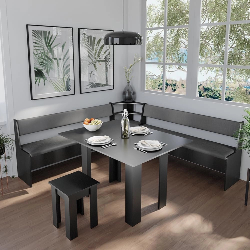 Panca ad angolo Roman, Nero, 41.5 x 166.6 cm, adatto per soluzioni angolari salvaspazio nella zona pranzo