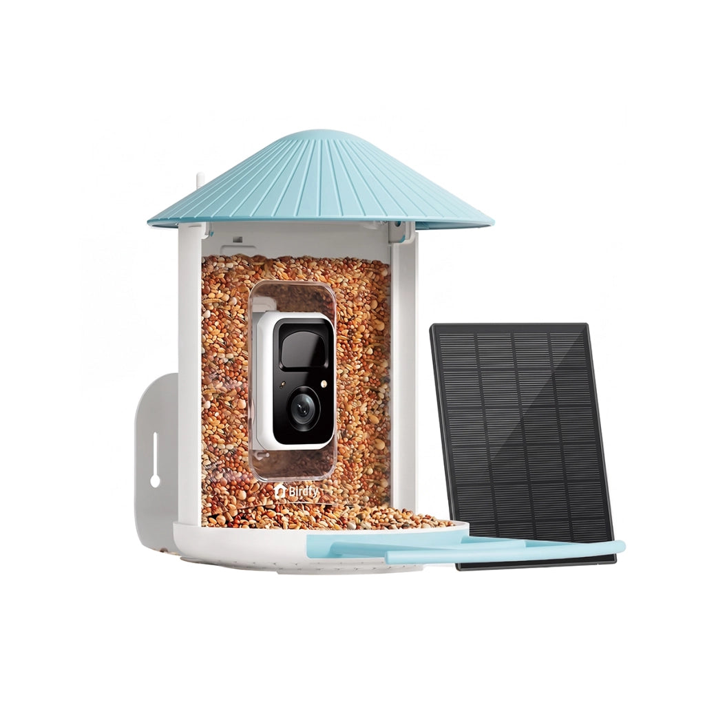 Mangiatoia per Uccelli con Telecamera AI e Pannello Solare IP65 Bianco / Blu Birdfy
