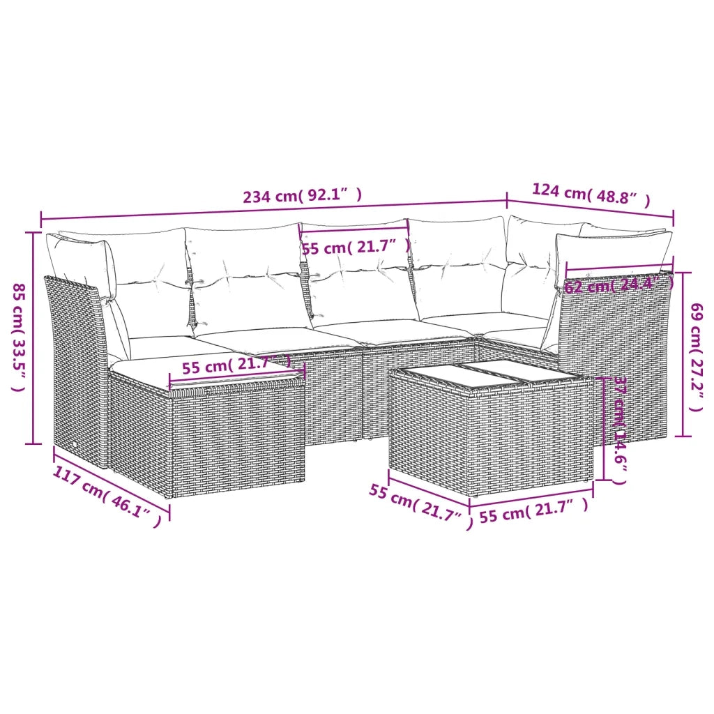 Set Divani da Giardino 7 pz con Cuscini Grigio in Polyrattan