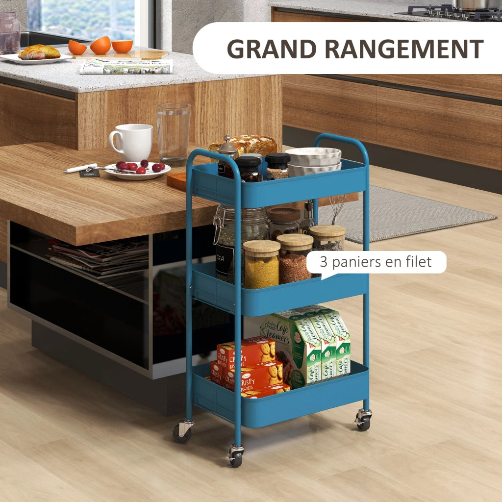 Carrello di servizio con 3 ripiani forati ¨C Zephmum ¨C Blu scuro 45x31x79 cm
