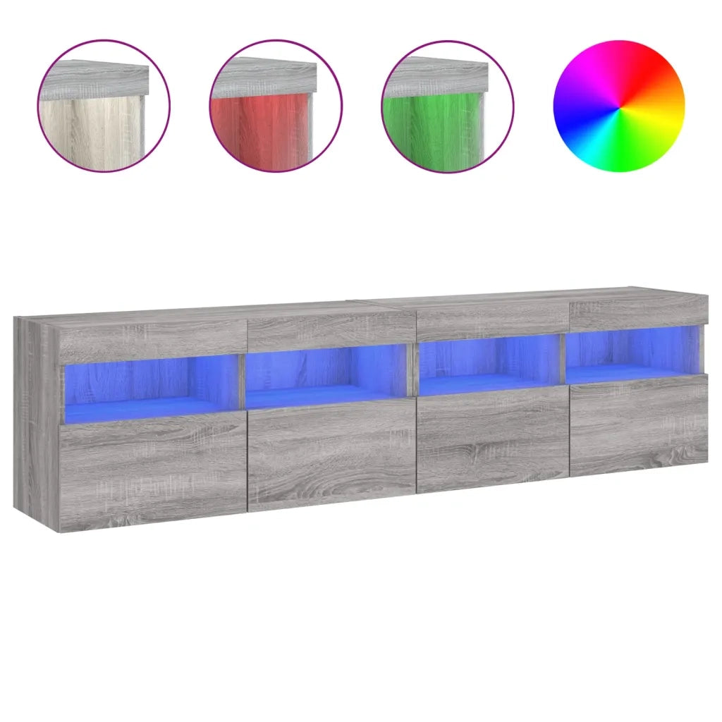 Mobili TV a Parete con Luci LED 2pz Grigio Sonoma 80x30x40 cm 837208