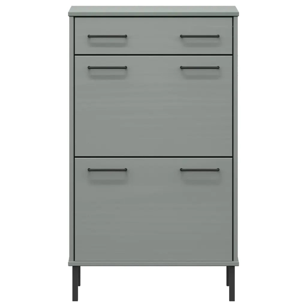 Scarpiera con Gambe Metallo Grigio Legno Massello di Pino OSLO 350983