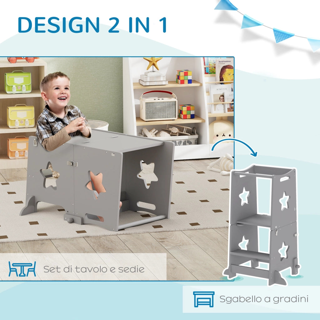 Set Tavolo e Sedie Montessori ¨C zephmum ¨C Legno, Grigio, 60x44.5x86 cm