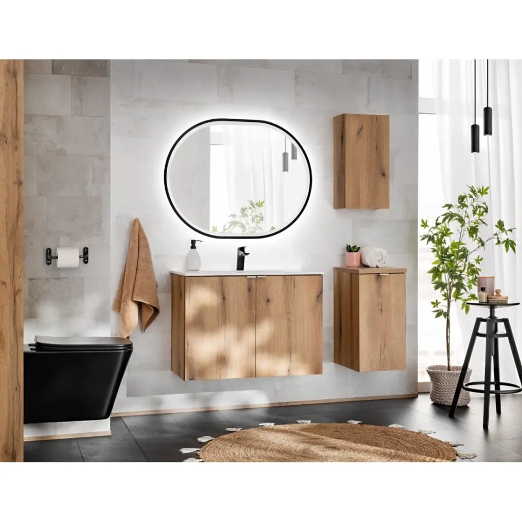 Mobile da bagno VANO - 1 porta - Colore rovere - L30 × P57 × H18 cm - Da appendere