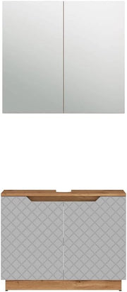 Set di mobili da bagno Lotta, Grigio, 79.6 cm, composto da specchio da bagno e mobile sottolavabo