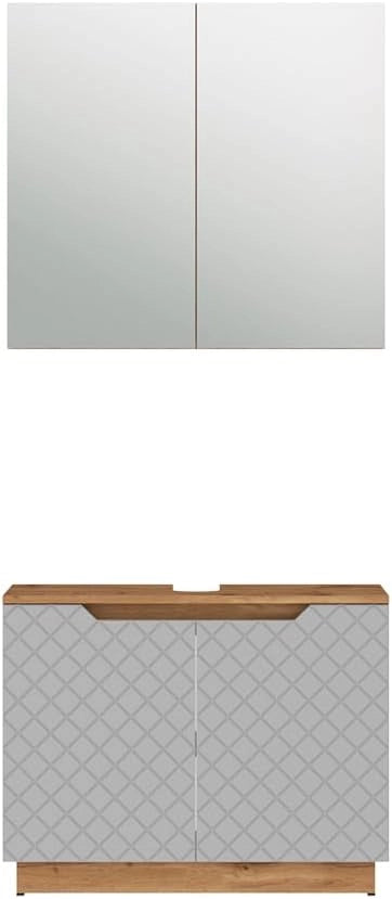 Set di mobili da bagno Lotta, Grigio, 79.6 cm, composto da specchio da bagno e mobile sottolavabo