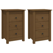 Set di 2 Comodini | Armadio da Notte | Mobiletto da notte ambra 40x35x61,5 cm in Legno Massello di Pino