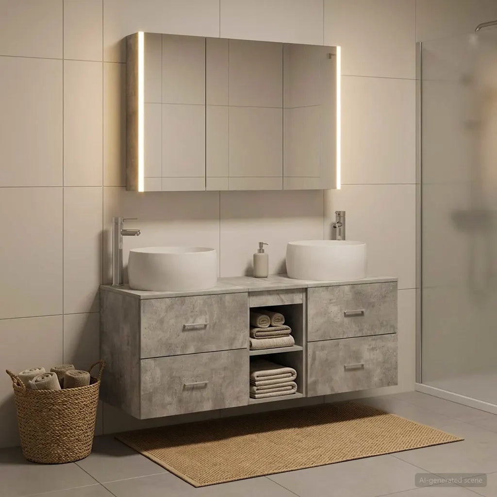 Set di mobili per il bagno 4 pcs Grigio Cemento 3407026