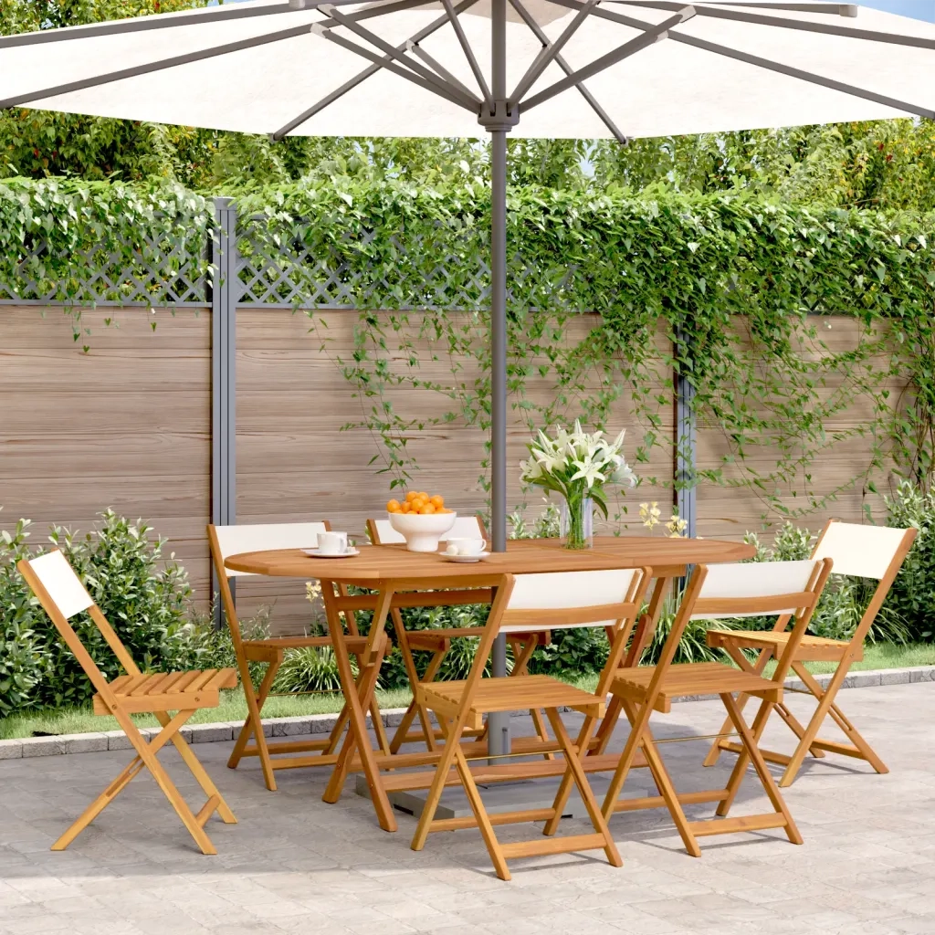 Sedie da Giardino Pieghevoli 6 pz | Sedie da Esterno Bianco Crema Tessuto e Legno