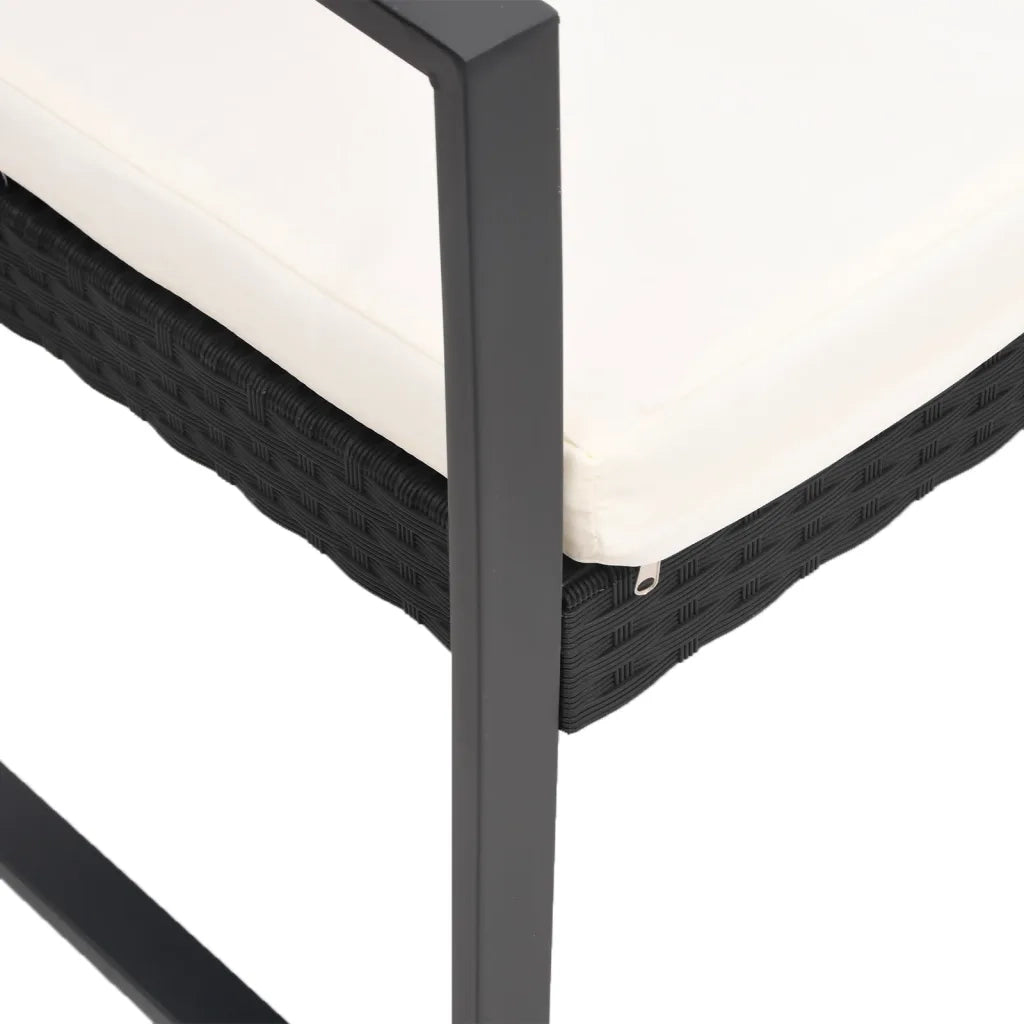 Set da Pranzo da Giardino 3 pz | Set Salotto da Giardino Nero con Cuscini in Rattan PP