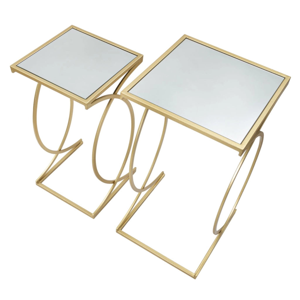 Coppia tavolinetti Simply quadrati in ferro, MDF e specchio gold – 35 x H 70 e 30 x H 60 cm