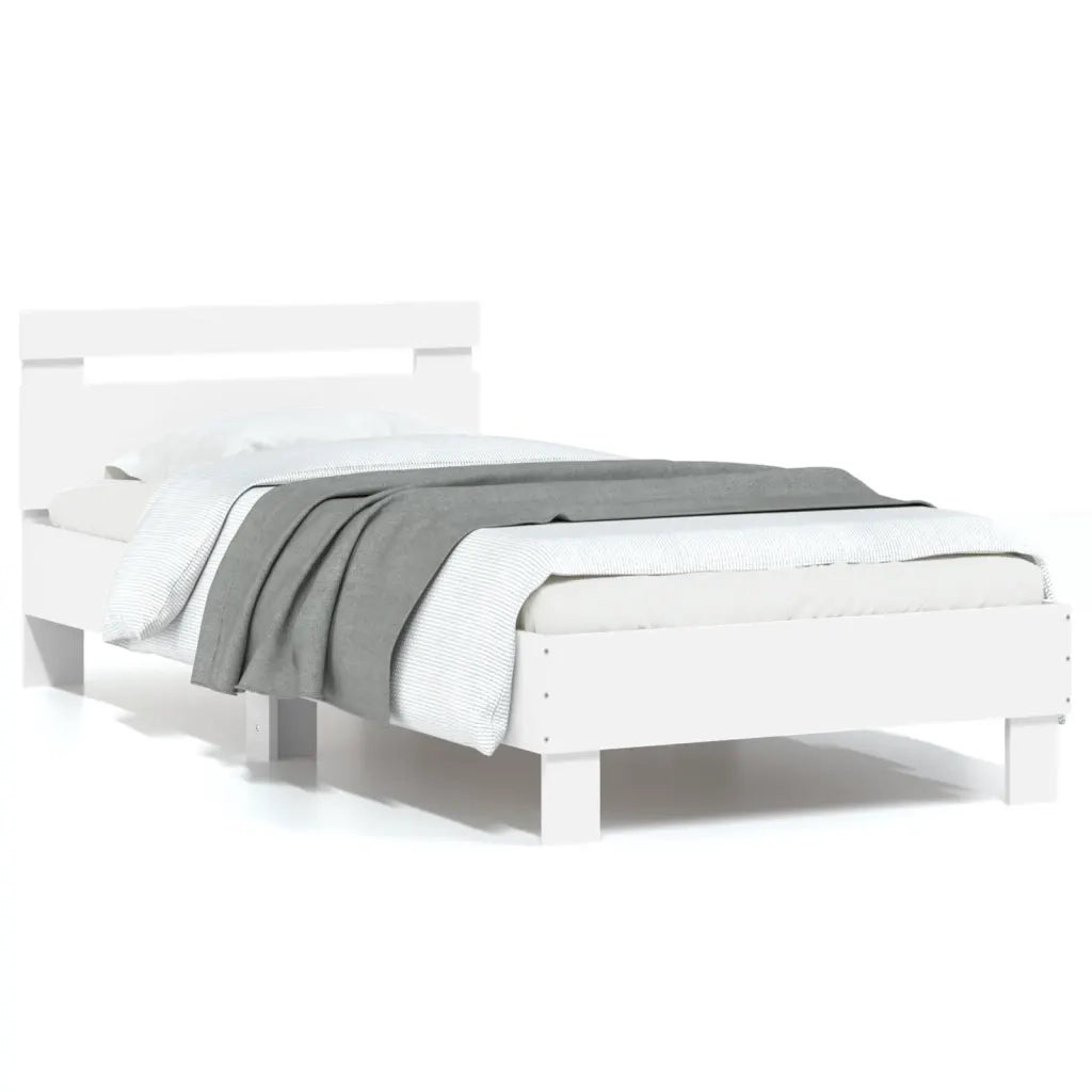 Giroletto con Testiera-Struttura letto con testiera Bianco 90x200 cm in Legno Multistrato