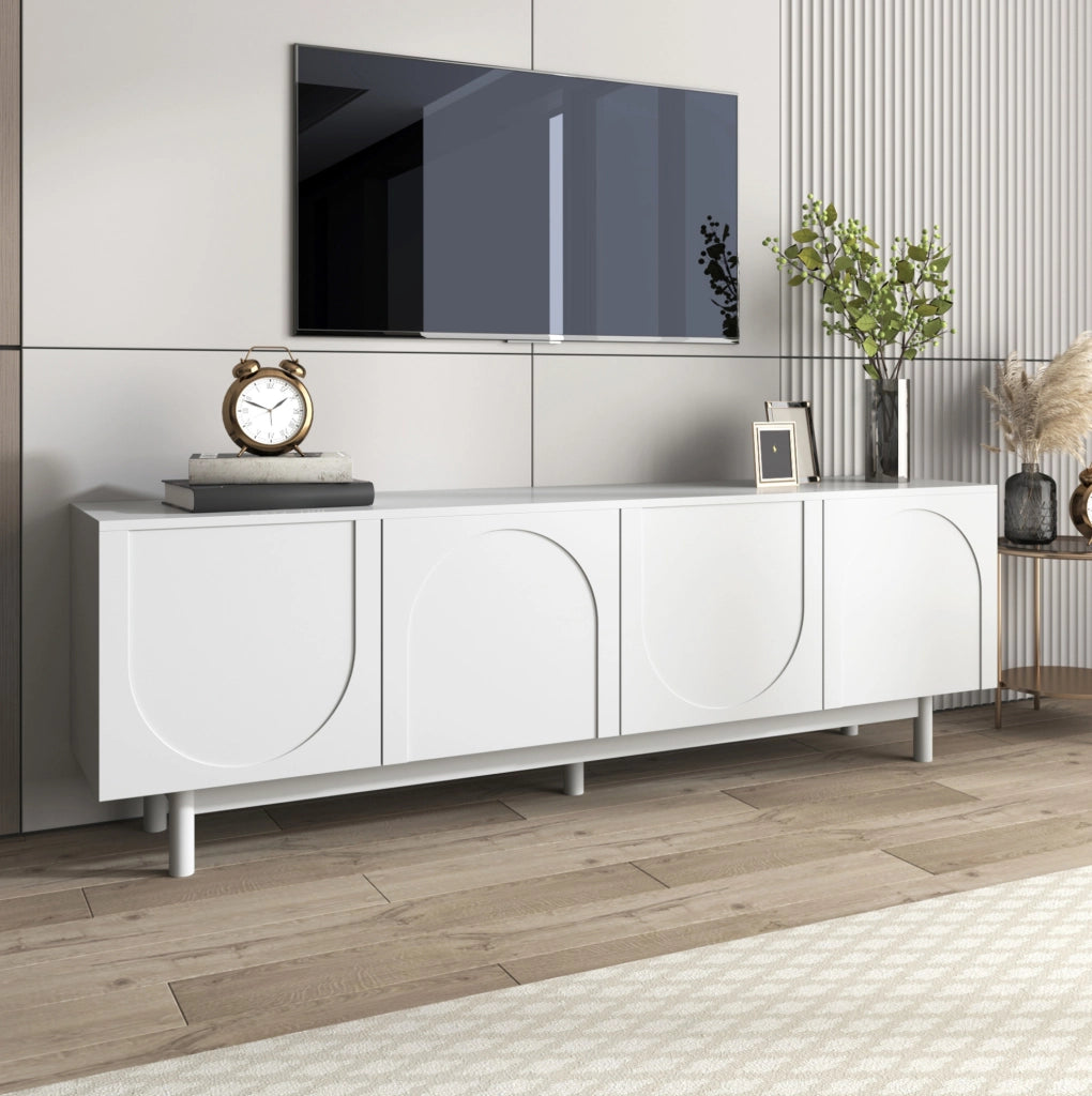 Mobile TV ULEVR 175x38x56 cm con 4 ante push-to-open e ripiani regolabili, bianco
