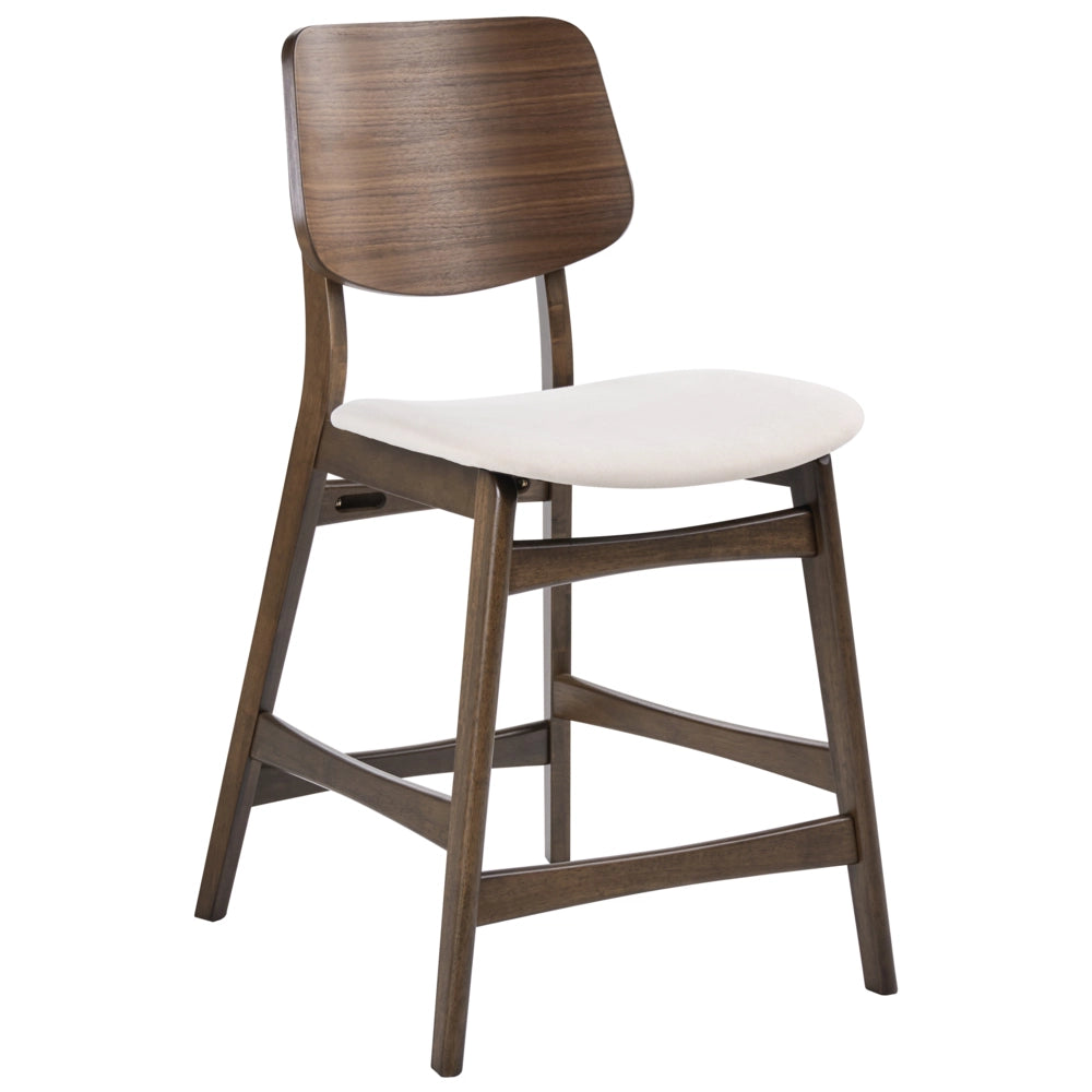 Set di 2 sedie da bar in bouclé di poliestere marrone e bianco sporco, con gambe in legno di gomma stile retrò tradizionale