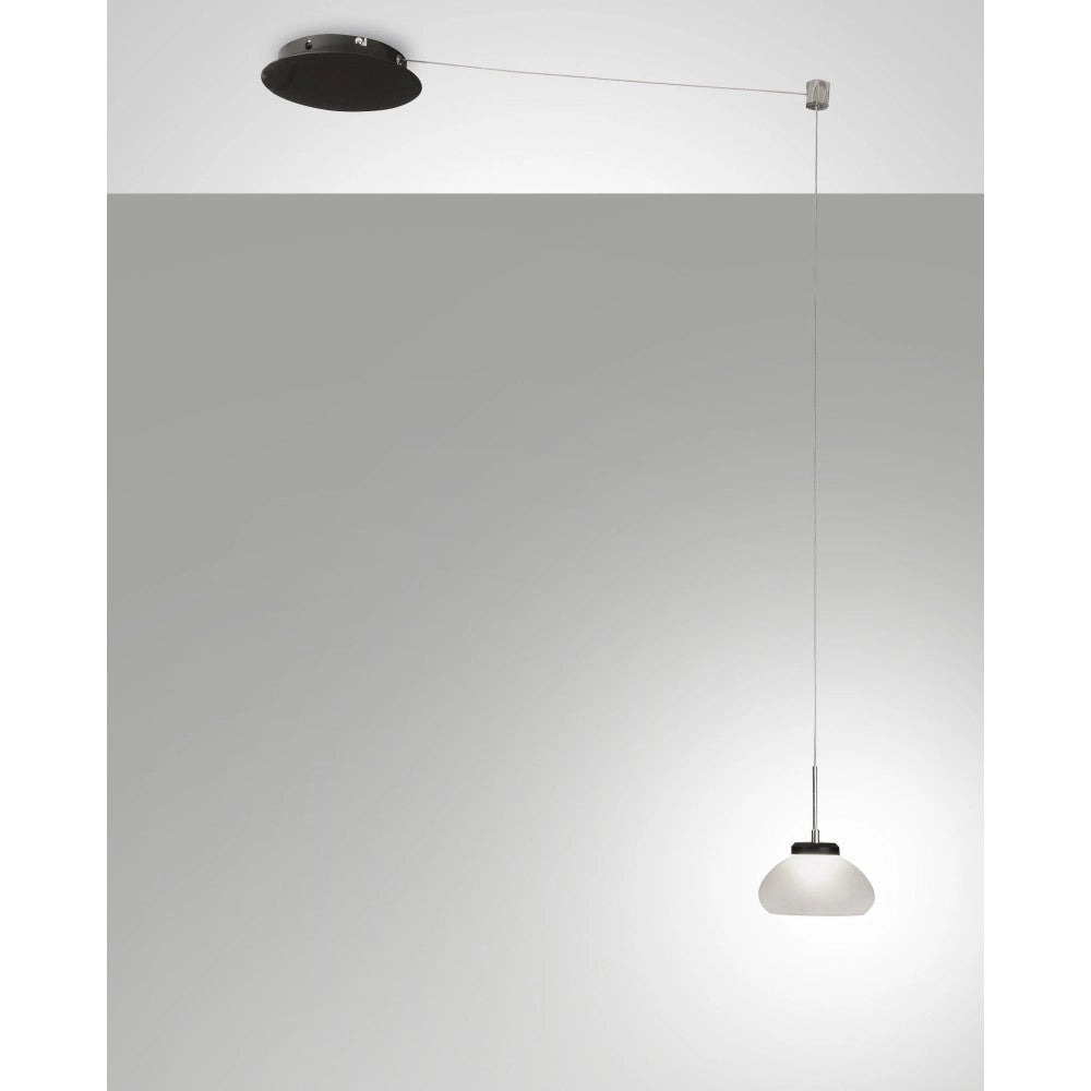 Arabella - Lampada a sospensione decentrata Bianca - Fabas Luce - LED 8W dimmerabile - Montaggio con decentramento