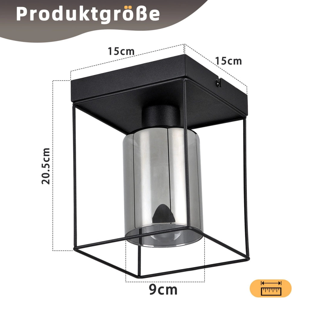 ZMH Lampada da soffitto plafoniera LED vintage vetro nero E27 per soggiorno cucina
