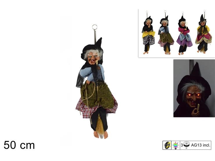 Decorazione Natale Befana con Molla per Appendere e Luci 50 cm 3 Decori