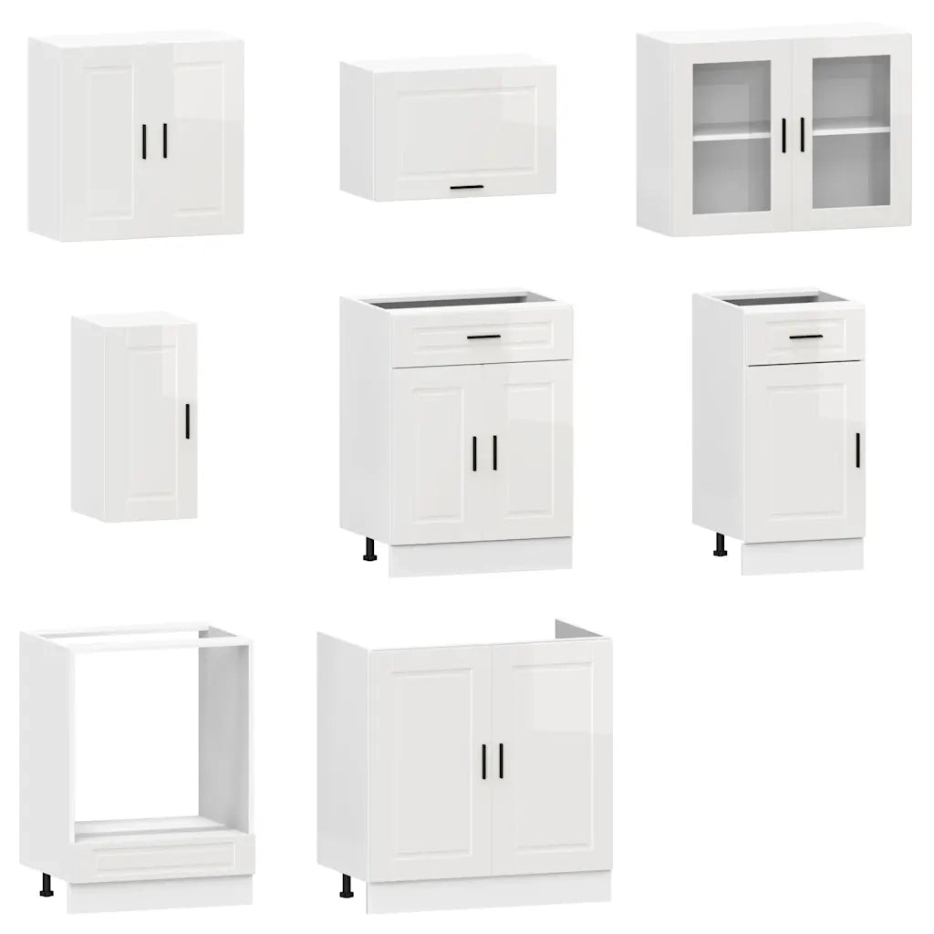 Set Mobili da Cucina 8 pz Kalmar Bianchi Lucido in Truciolato 3314843