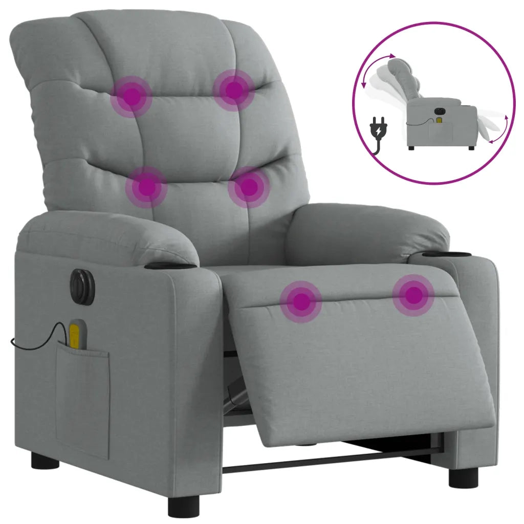 Divano Sedia-Poltrona Reclinabile Massaggio Elettrica Grigio Chiaro Tessuto 769892