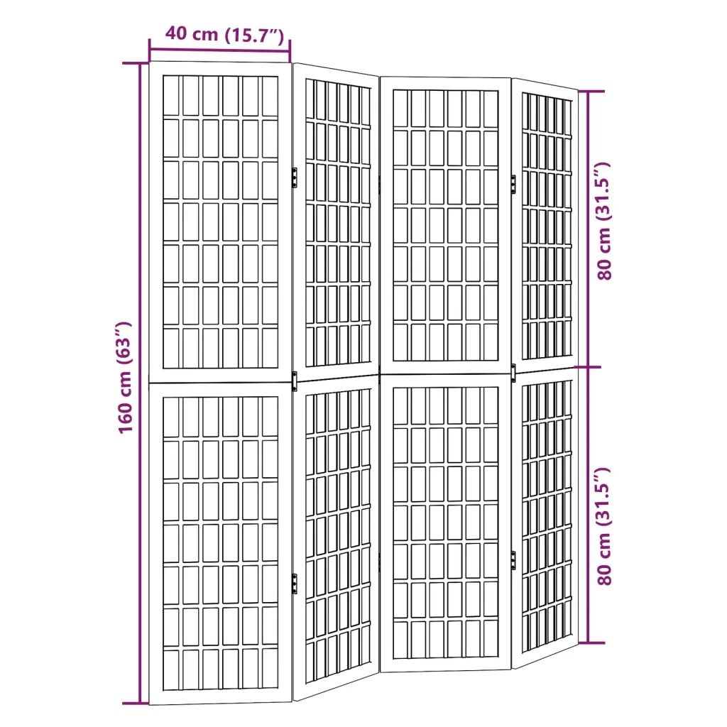 Divisorio Ambienti | Divider per stanze | Paravento 4Pannelli Bianco Legno Massello di Paulownia