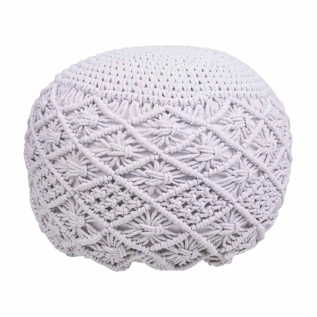 Puf in cotone intrecciato bianco 45x45x33h