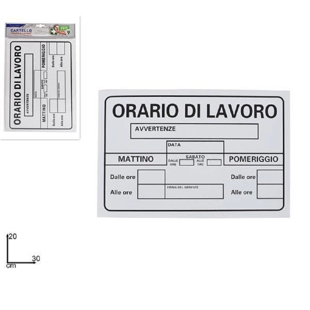 Trade Shop - Cartello Targa In Pvc 30 X 20 Cm Orario Di Lavoro Ufficio Attivita' Segnaletica -