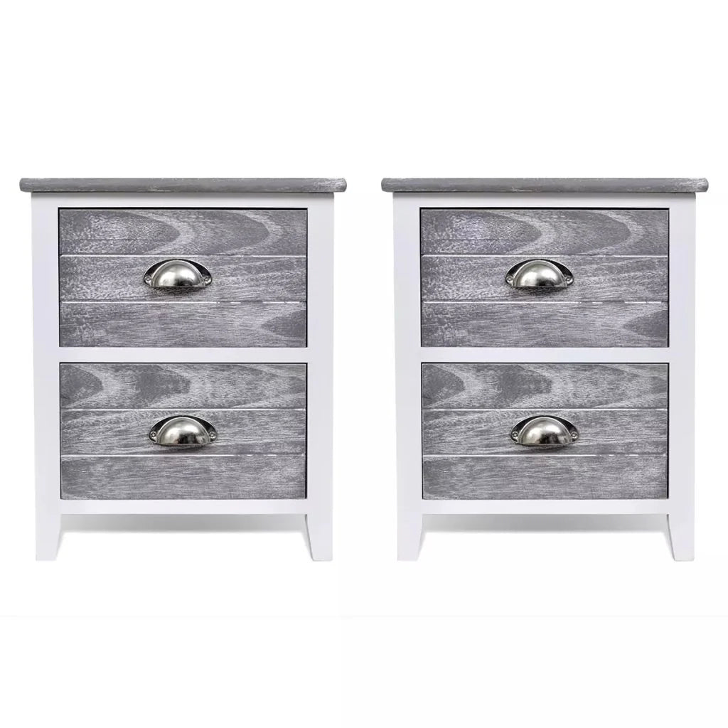 Comodino cassettiera mobili per camera da letto 2 pezzi con 2 cassetti grigio e bianco 1402170