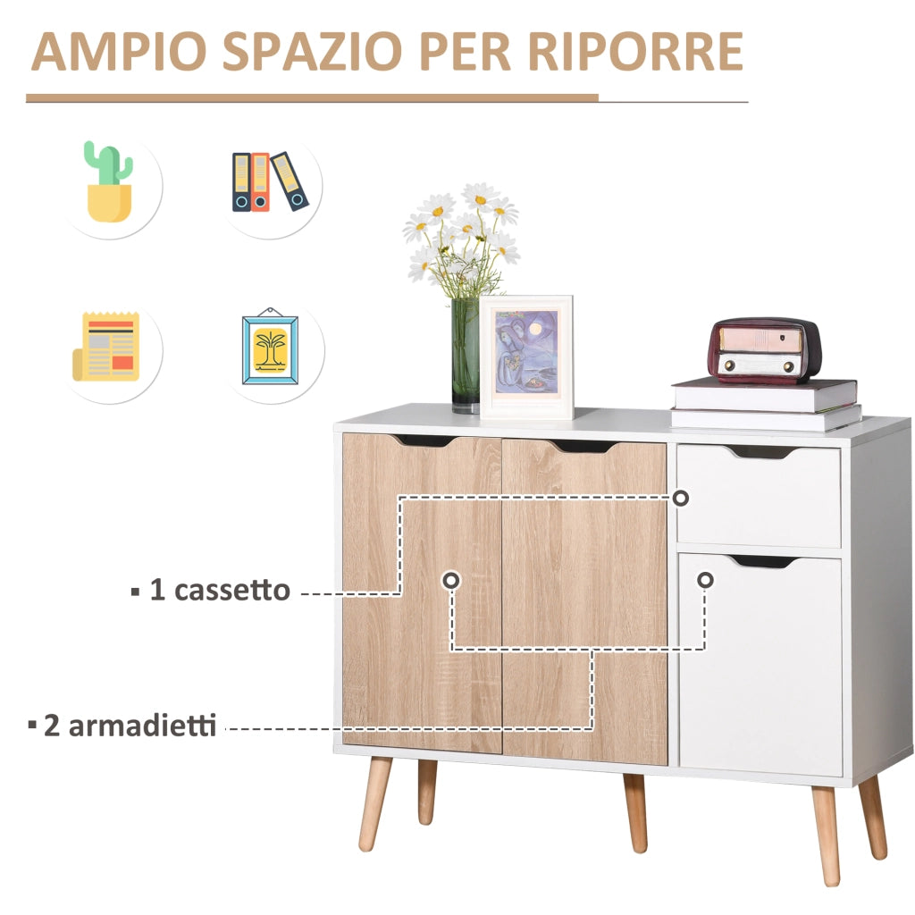 EasyComfort Mobile Multiuso in Legno con Cassetto e Armadietti in Stile Nordico, 90x30x72cm