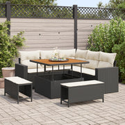 Set Divano da Giardino 8 Pezzi con Cuscini Nero Polyrattan Acacia