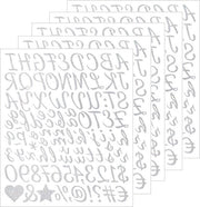Etichette alfabeto-numeriche argento - 5 fogli - 25 cm - piccolo - autoadesivi - set di etichette vinili - lettere - numeri - busta - bottiglia d'acqua - album di raccolta