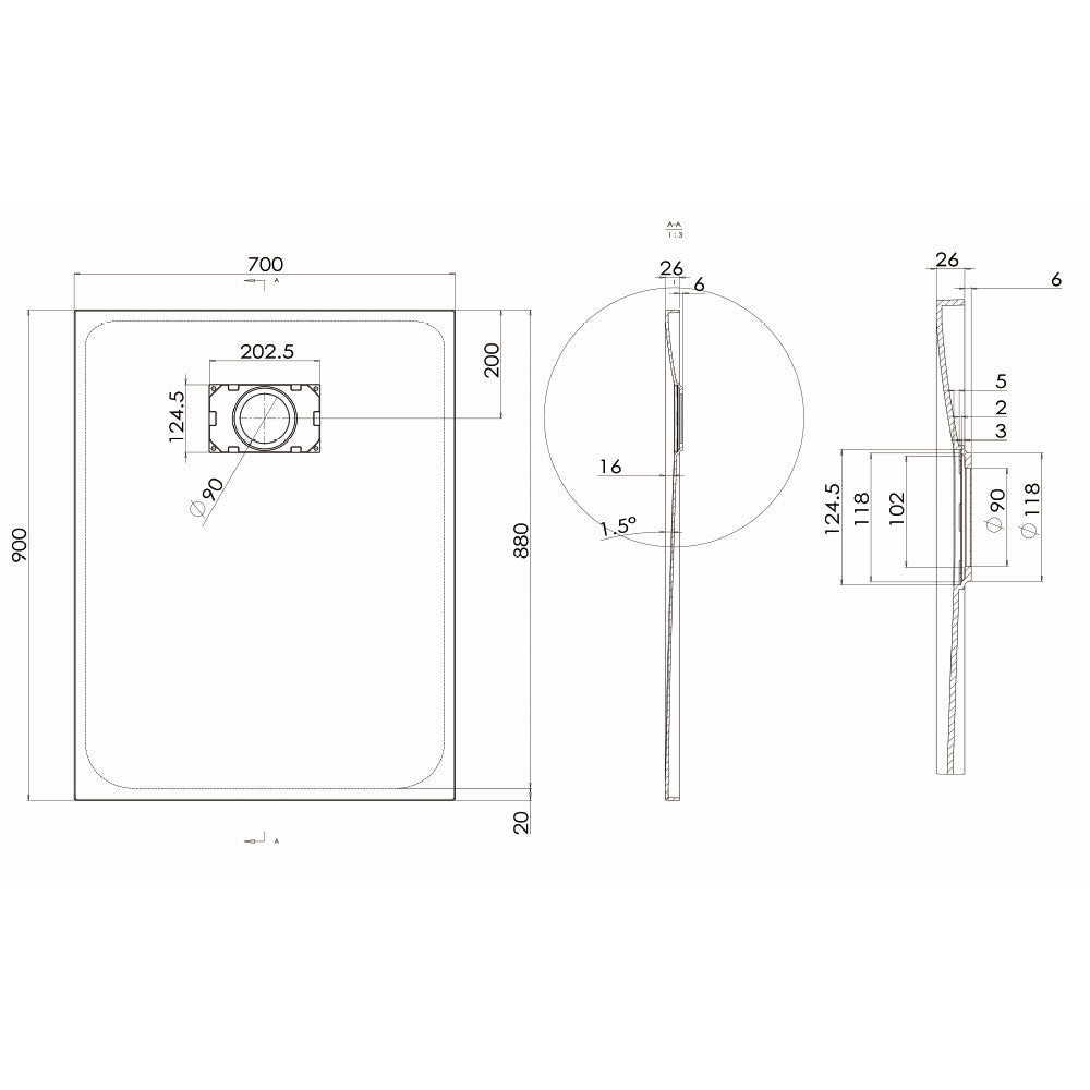 Piatto Doccia 80x100 cm Effetto Pietra Stone Grigio