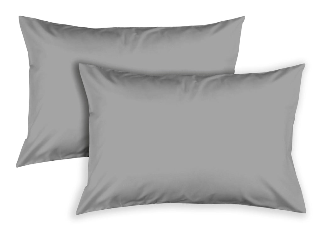 Completo Lenzuola In 100% Cotone Percalle Made In Italy Tinta Unita - Matrimoniale - Grigio