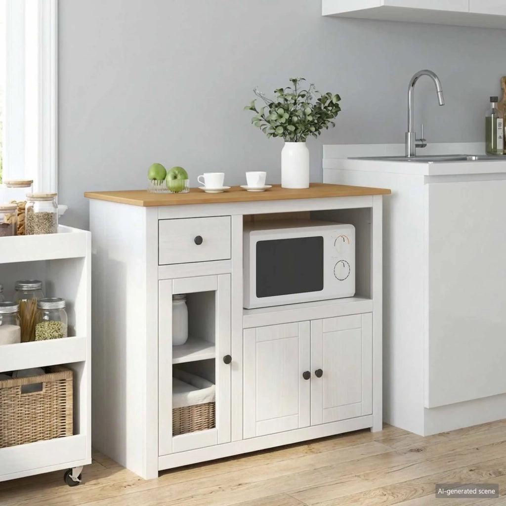 VidaXL Madia per Microonde PANAMA Bianco e Cera di Miele Pino Massello 42033389
