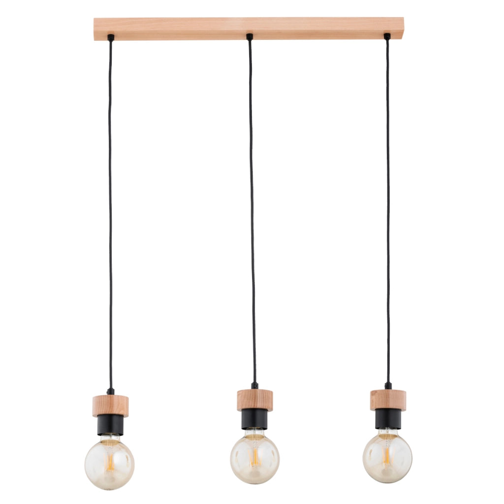 Lampada sospesa a barra legno/nero 3xE27 Zelia Alfa