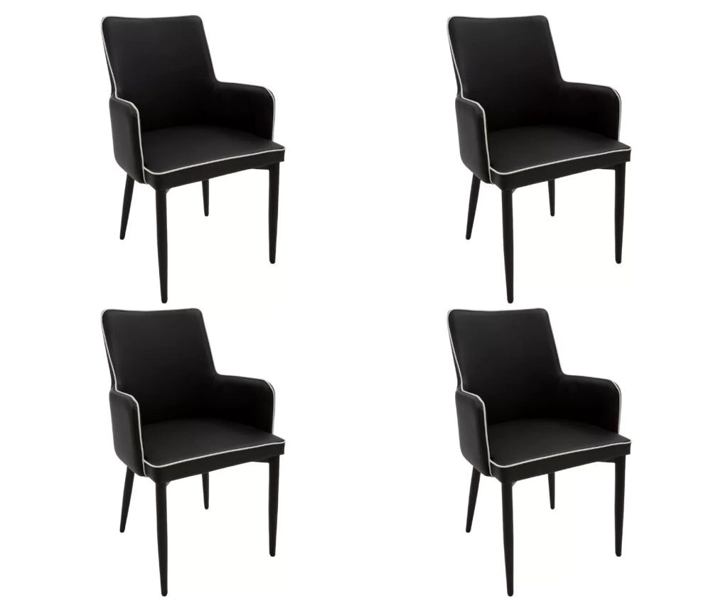 Set 4 poltrone in tessuto nero con bordo bianco misure l.55 h.89 p.54 hs.49 (699) - Mobili 2G