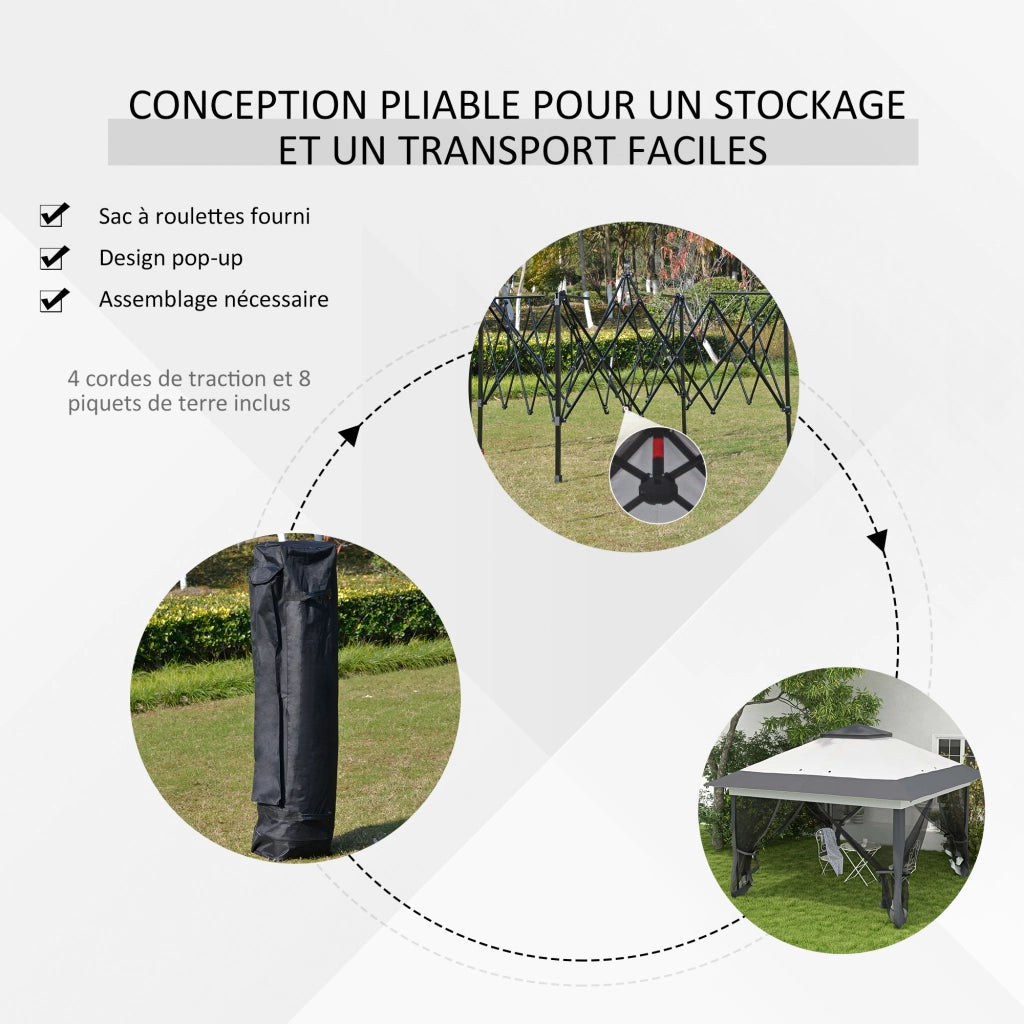 Gazebo da giardino pieghevole con zanzariere e sacco a rotelle ¨C Zephmum ¨C Grigio