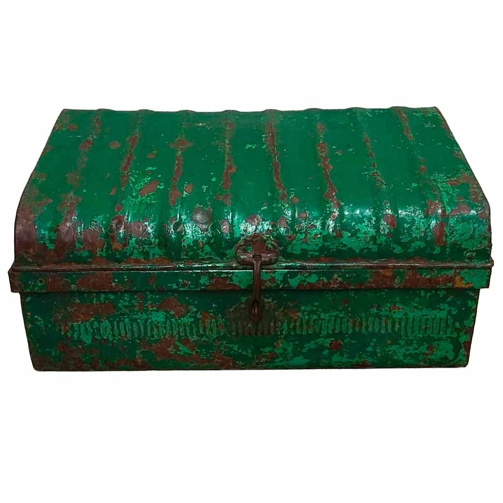 Valigia metallo artigianale verde 67x37x25h cm