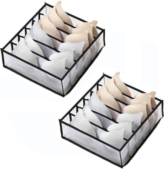 Due contenitori di abbigliamento - cassetti ripiegabili - contenitori per intimo - griglia a sezioni - contenitori per abbigliamento - cassetti con lamiere per stivare calze, intimo, cravatte, abbigliamento - 32x32x12cm - 6-griglia - nero
