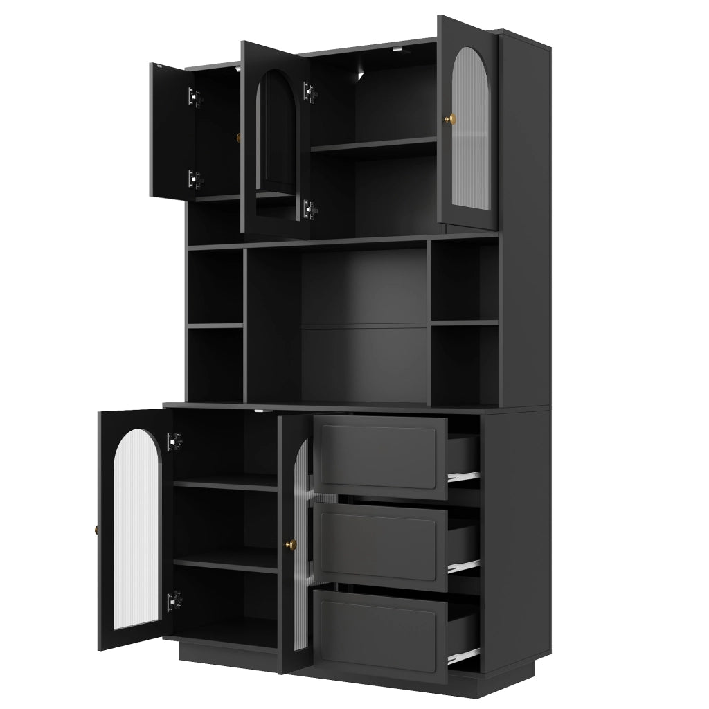 Credenza alta da cucina con LED controllabile tramite app; 106x30x175 cm; nera