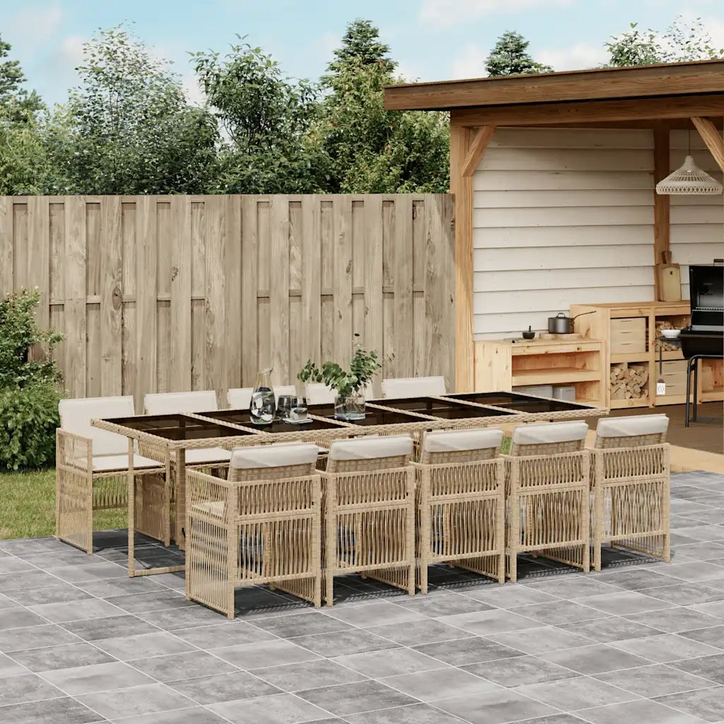 Set da Pranzo da Giardino 11 pz con Cuscini Beige in Polyrattan