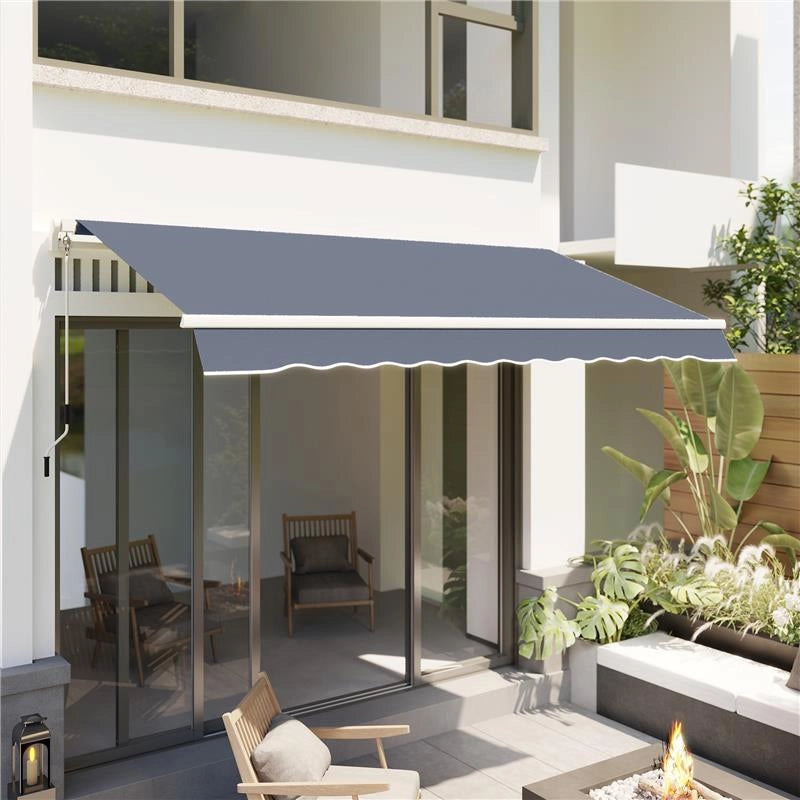 TENDA DA SOLE PER ESTERNO A BRACCI AVVOLGIBILE CON APERTURA A MANOVELLA, 360X250 CM, GRIGIO