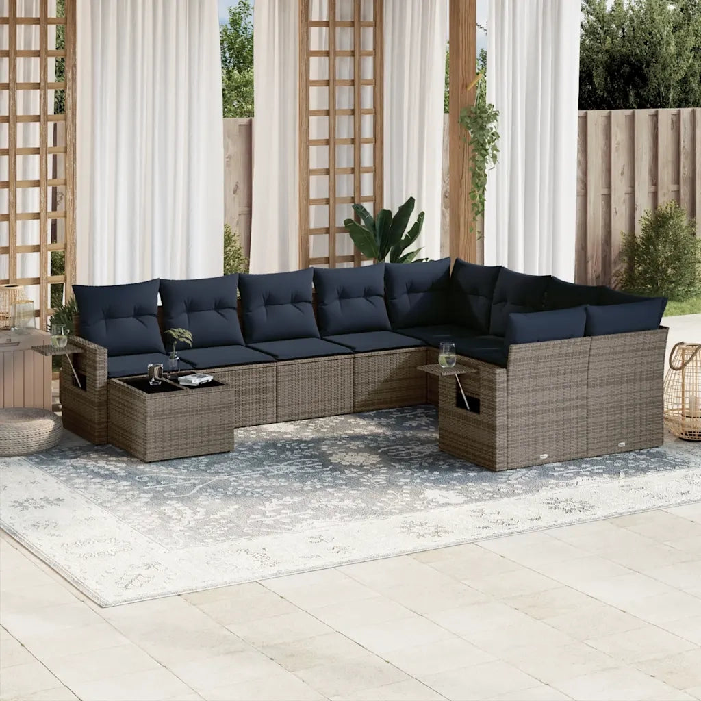 Set Divani da Giardino 10 pz con Cuscini Grigio in Polyrattan 3220660